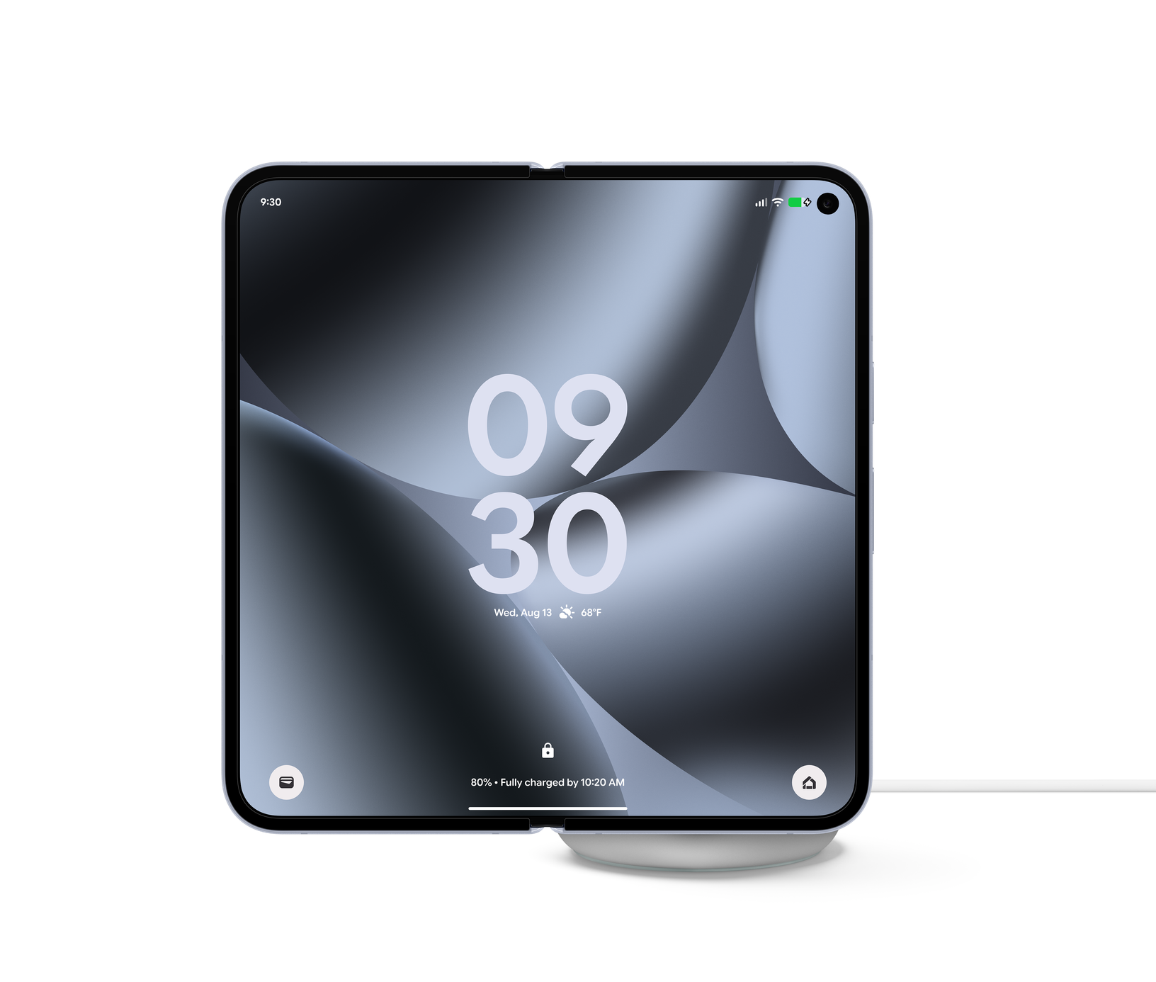 開いた状態でPixelsnap充電器（スタンド付き）に装着可能