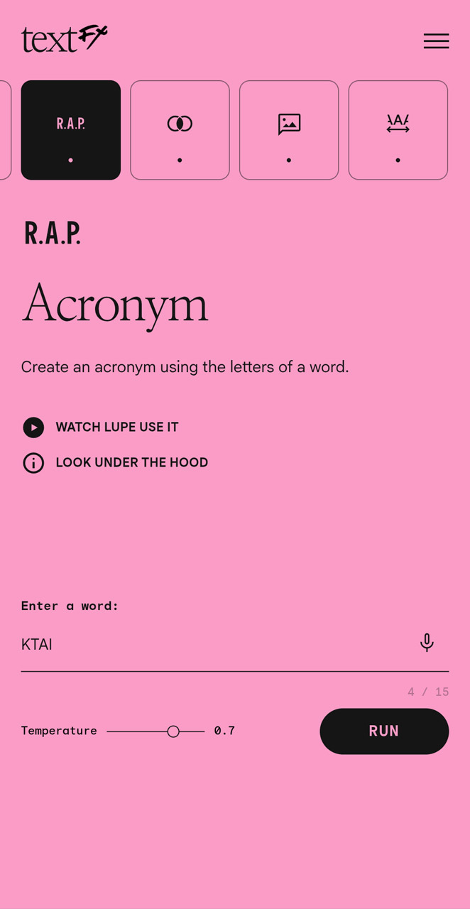 適当な略語を入力して、それに当てはまる言葉を考えてくれる「Acronym」