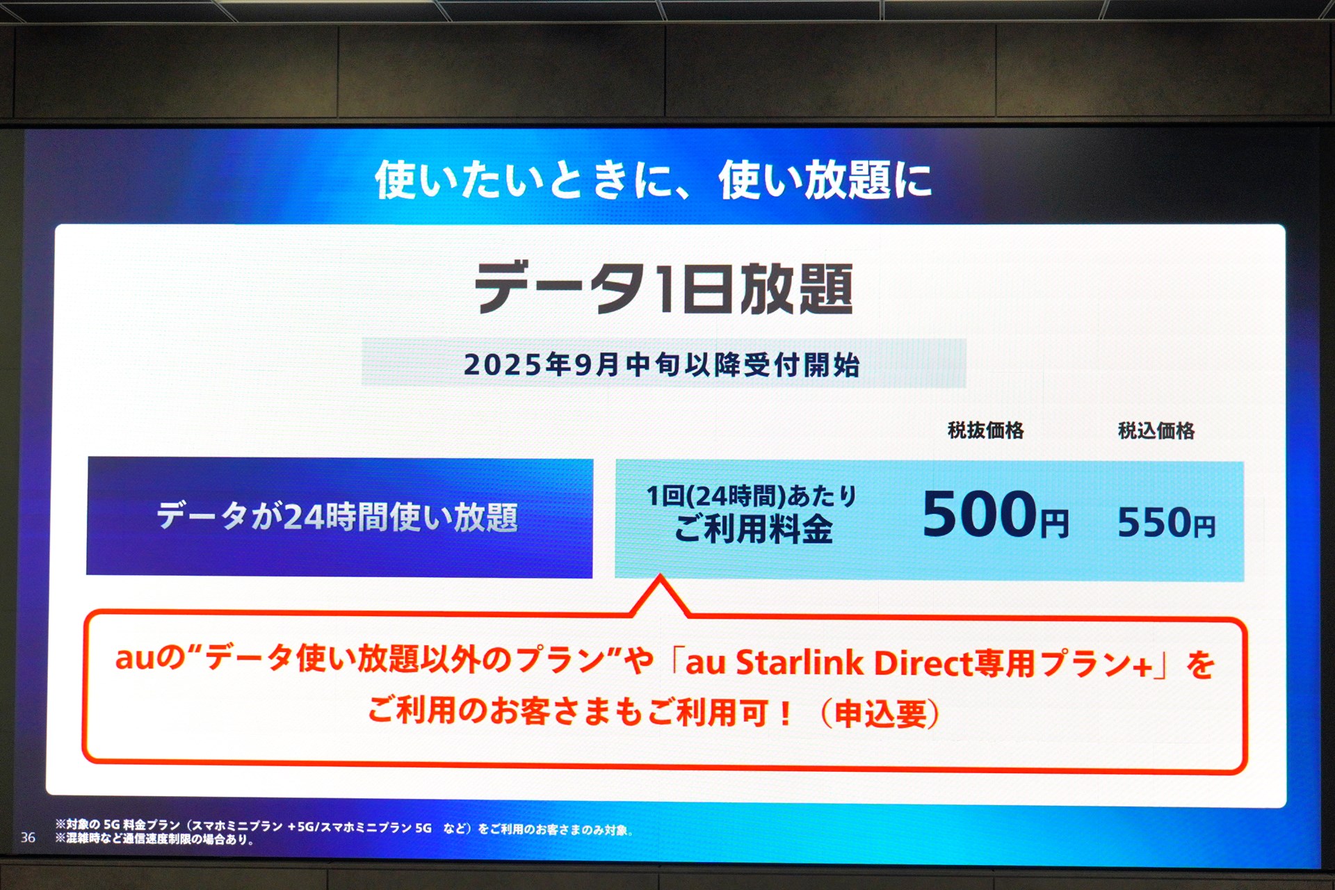 24時間限定でデータ通信が使い放題になるデータ1日放題も合わせて導入された