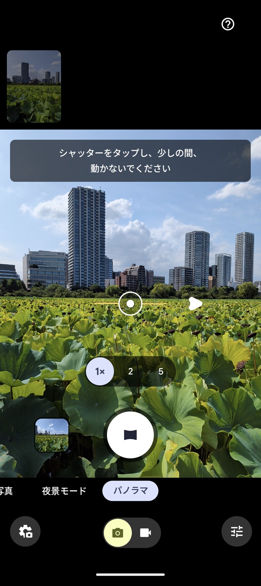 前モデルから新しくなったパノラマ撮影のUIは使いやすい。晩夏の上野・不忍池も気持ちよくキャプチャーできた