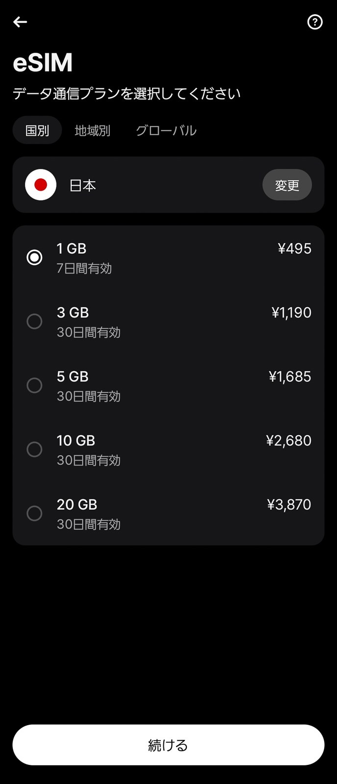 比較用に日本のプランも見てみます。全体的に日本の方が安価ですが、大容量プランはないようです
