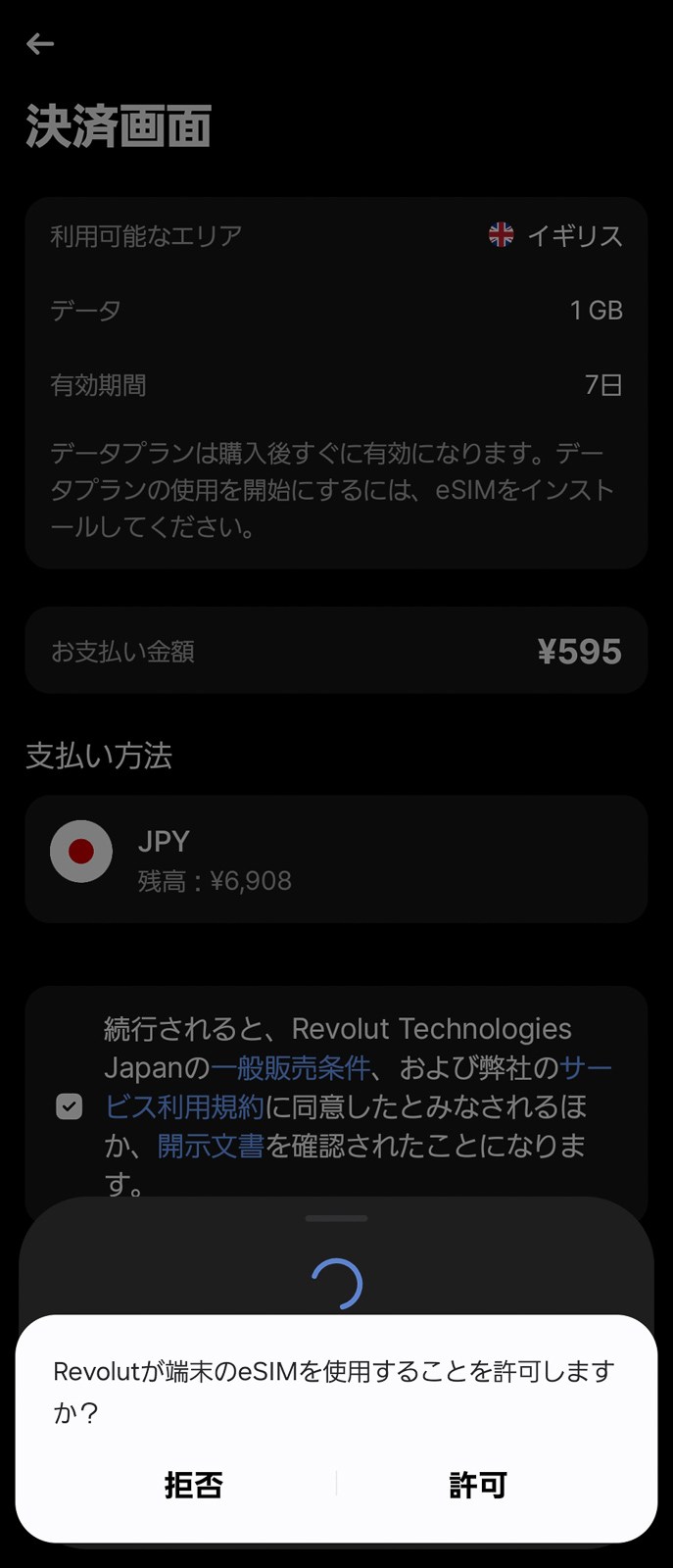 Revolutアプリが許可を求めるので許可します
