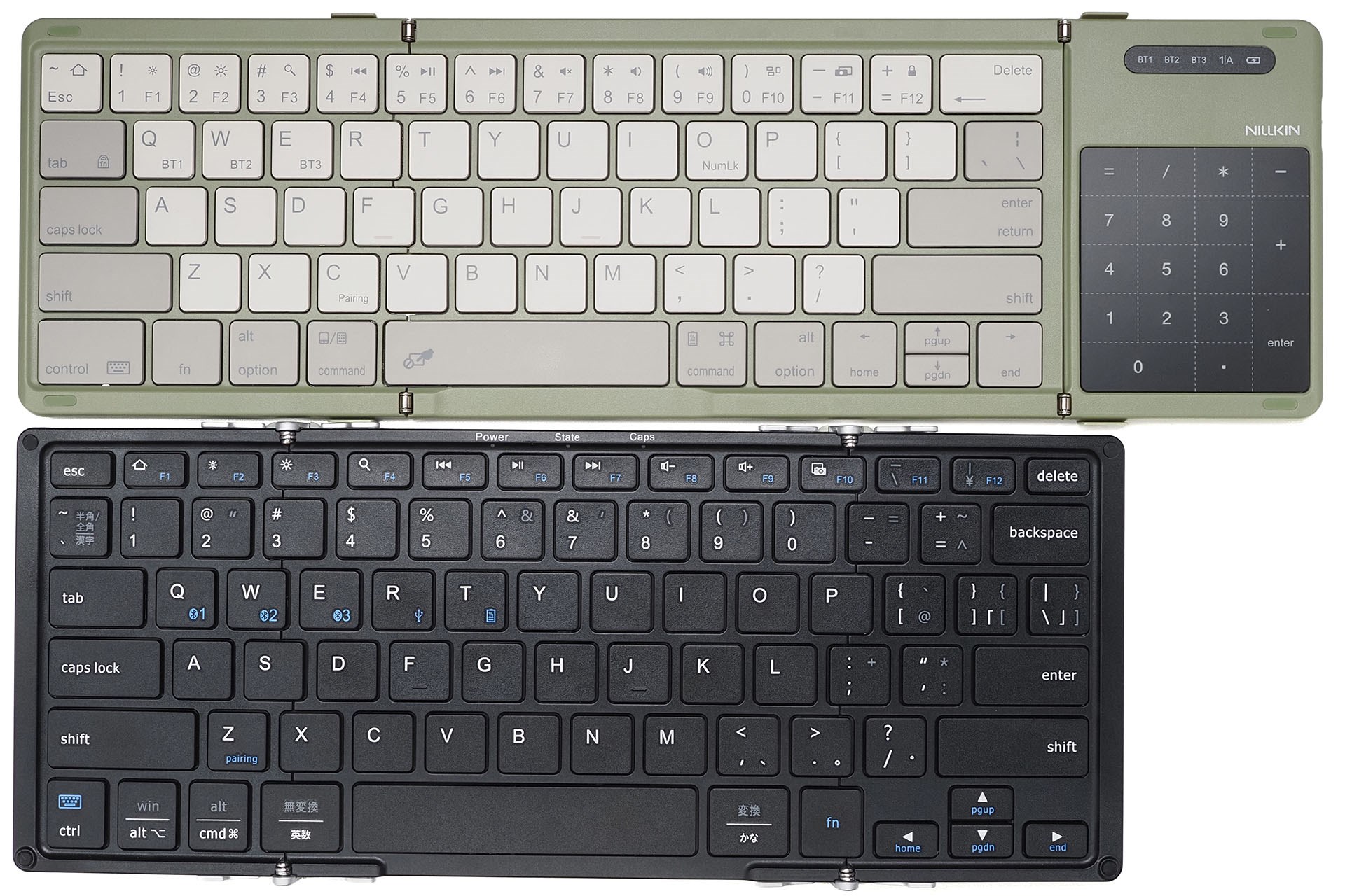 NILLKINブランド品と並べてみると、IC-BK20seのほうがキーピッチが少々広いことがわかる。