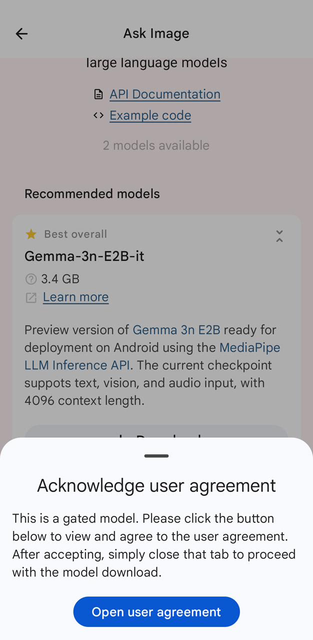 「Open user agreement」ボタンをタップ
