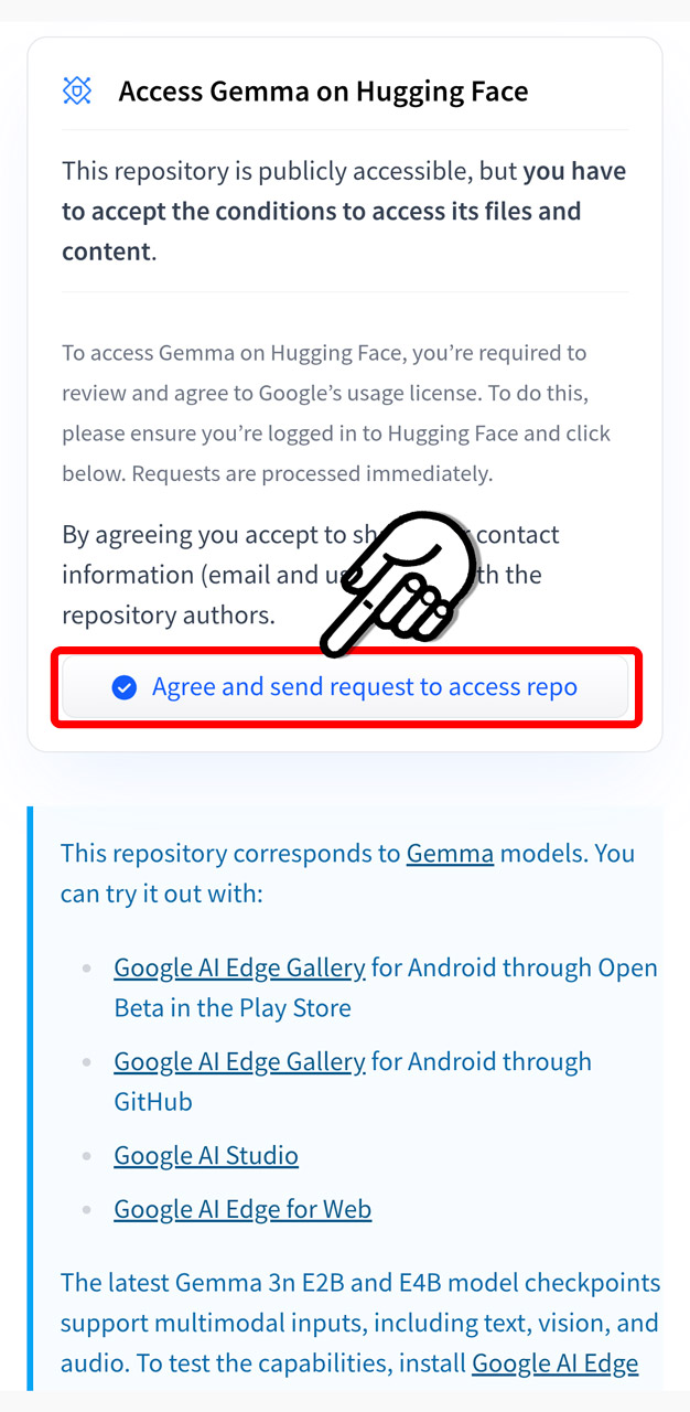 「Agree and send request to access repo」ボタンをタップ