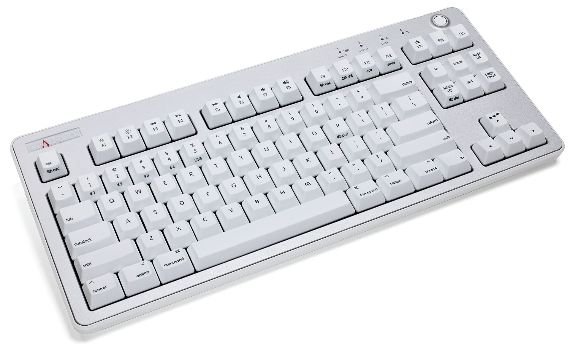 東プレREALFORCE R3シリーズのMac版「R3HH21」。PCとのBluetooth接続・USB接続に対応しているMac向けキーボードだ。
