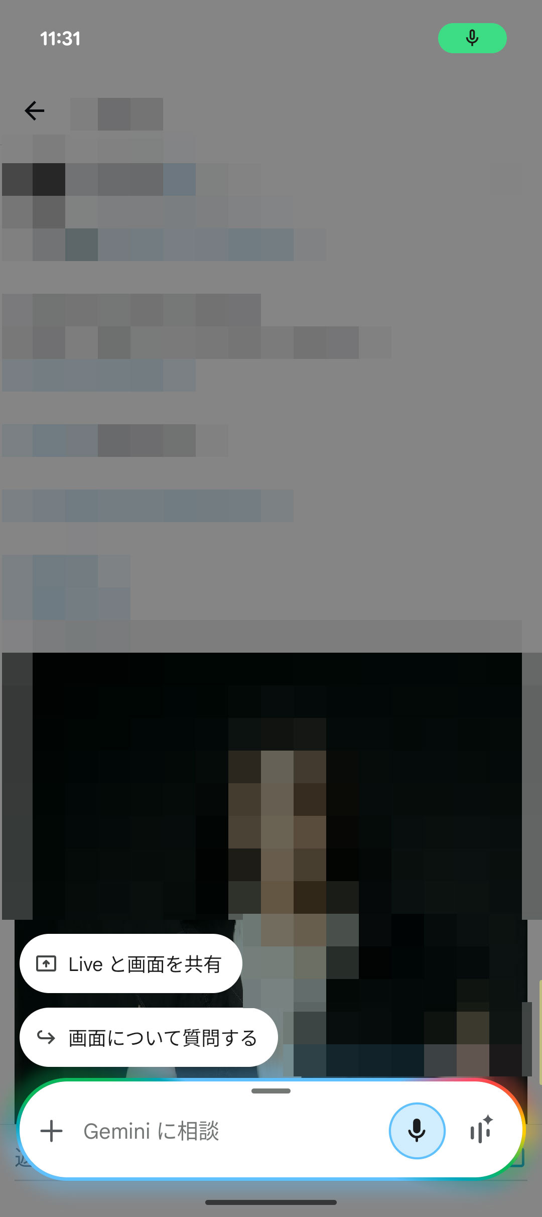 登録したい情報を表示してGeminiを起動、「画面について質問する」を選択
