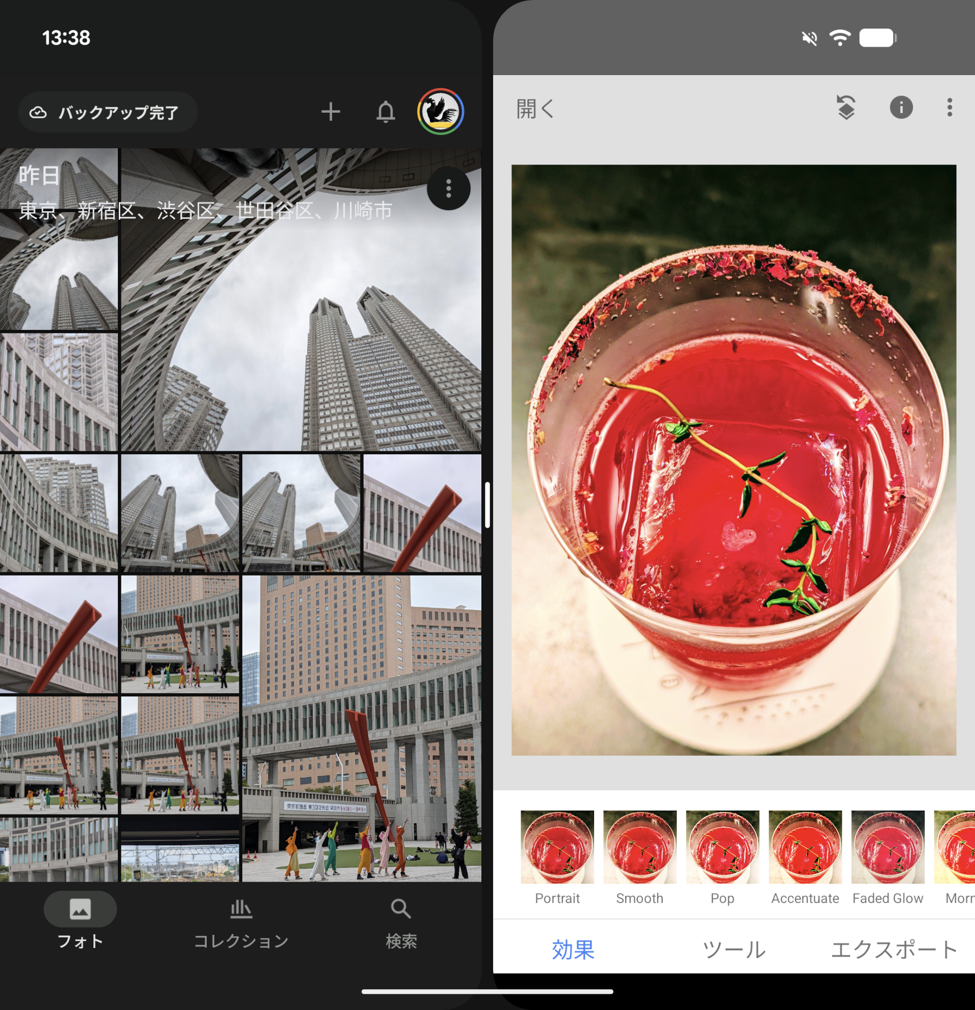 分割画面を使い、写真の一覧を見ながら現像作業ができるので、とても快適だ