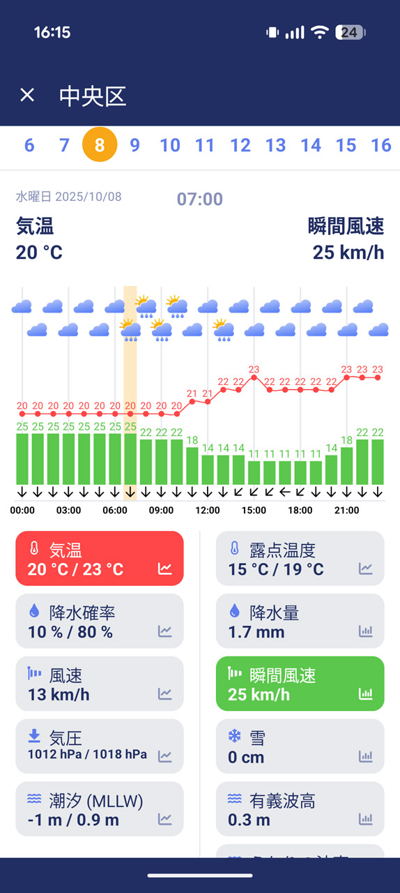 指定した地域の詳細な天気予報を確認可能