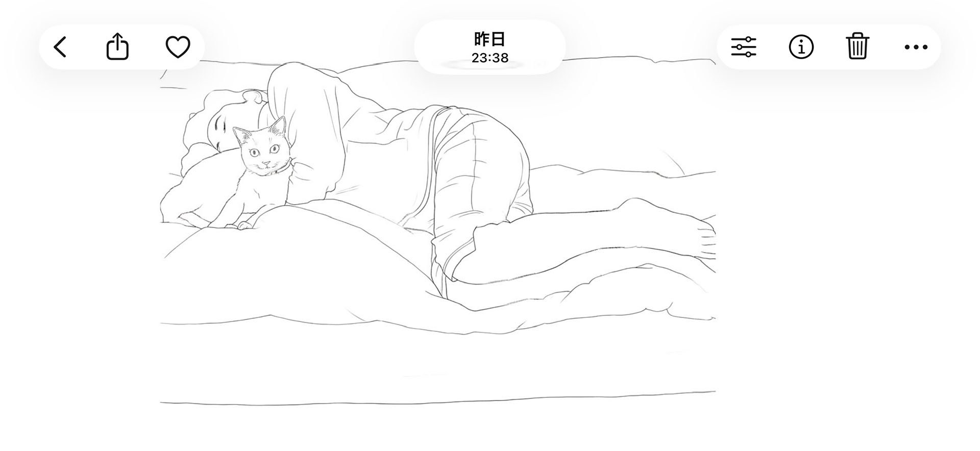 次いで、下絵にしたい画像を表示可能なアプリを起動する。「外部入力(HDMI)」の場合、デバイスから出力されている画像がそのまま投影されるので、下絵を自由に拡大縮小可能なアプリを使うのが便利だ。このスクリーンショットはiPhoneの写真アプリを使っているが、写真アプリの場合は画像のフルサイズからの縮小ができないので、あらかじめ小さめの下絵画像を用意してそれを拡大してサイズ調節している。