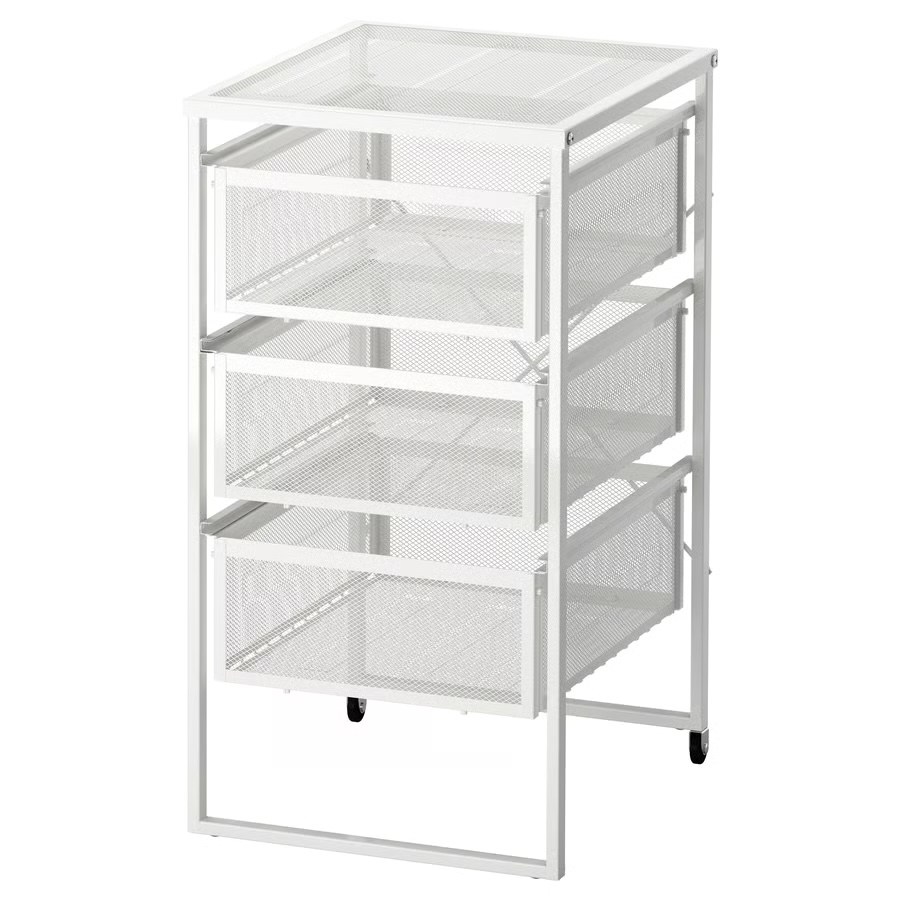 IKEAの引き出しユニット「LENNART（レッナールト）」はスチール製の引き出しユニット。後方下部に小さなキャスターがあり、手前を少し持ち上げると容易に移動できる。※画像はIKEA公式オンラインストア商品ページより抜粋。
