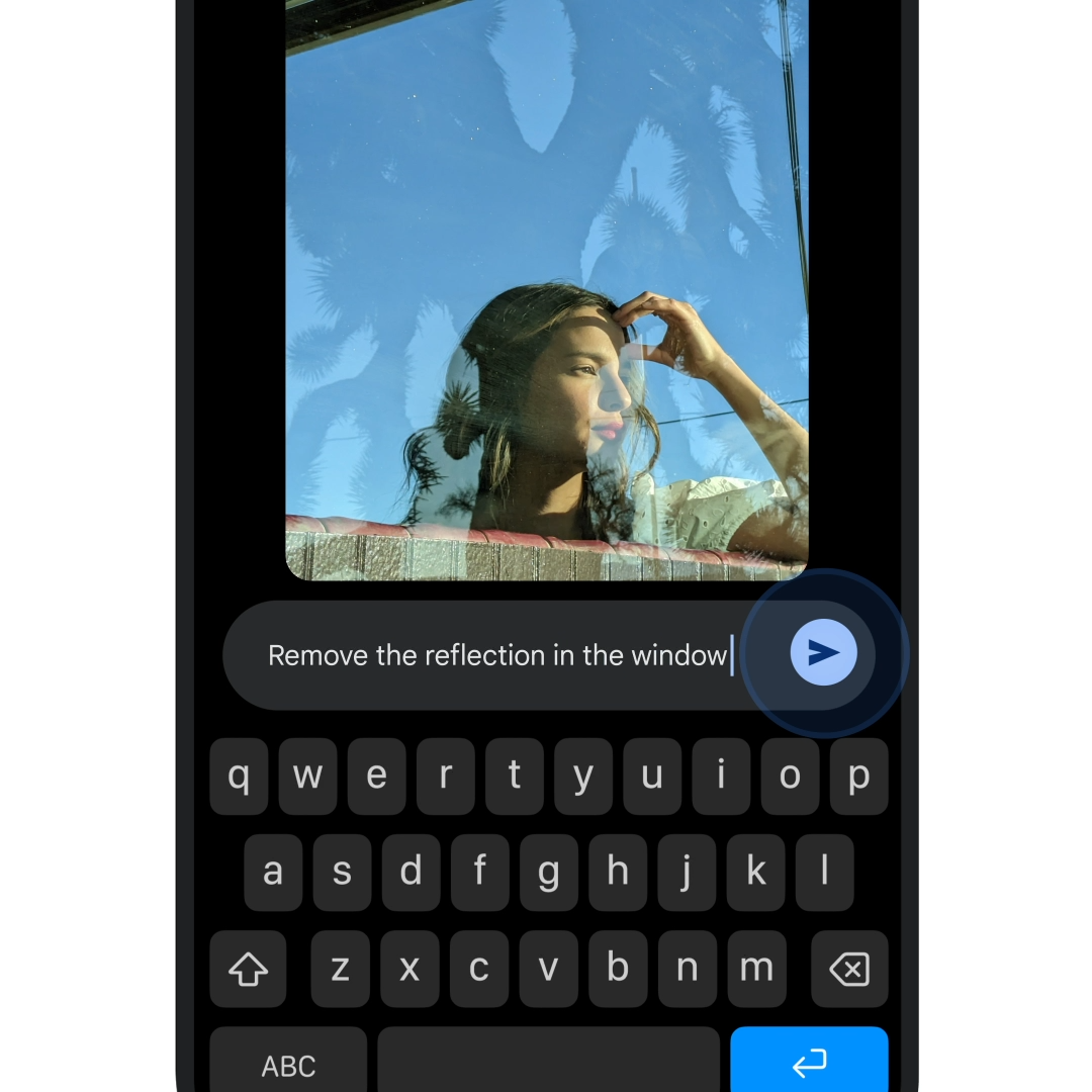 窓ガラスの反射を取り除いて、とリクエストして編集する場面