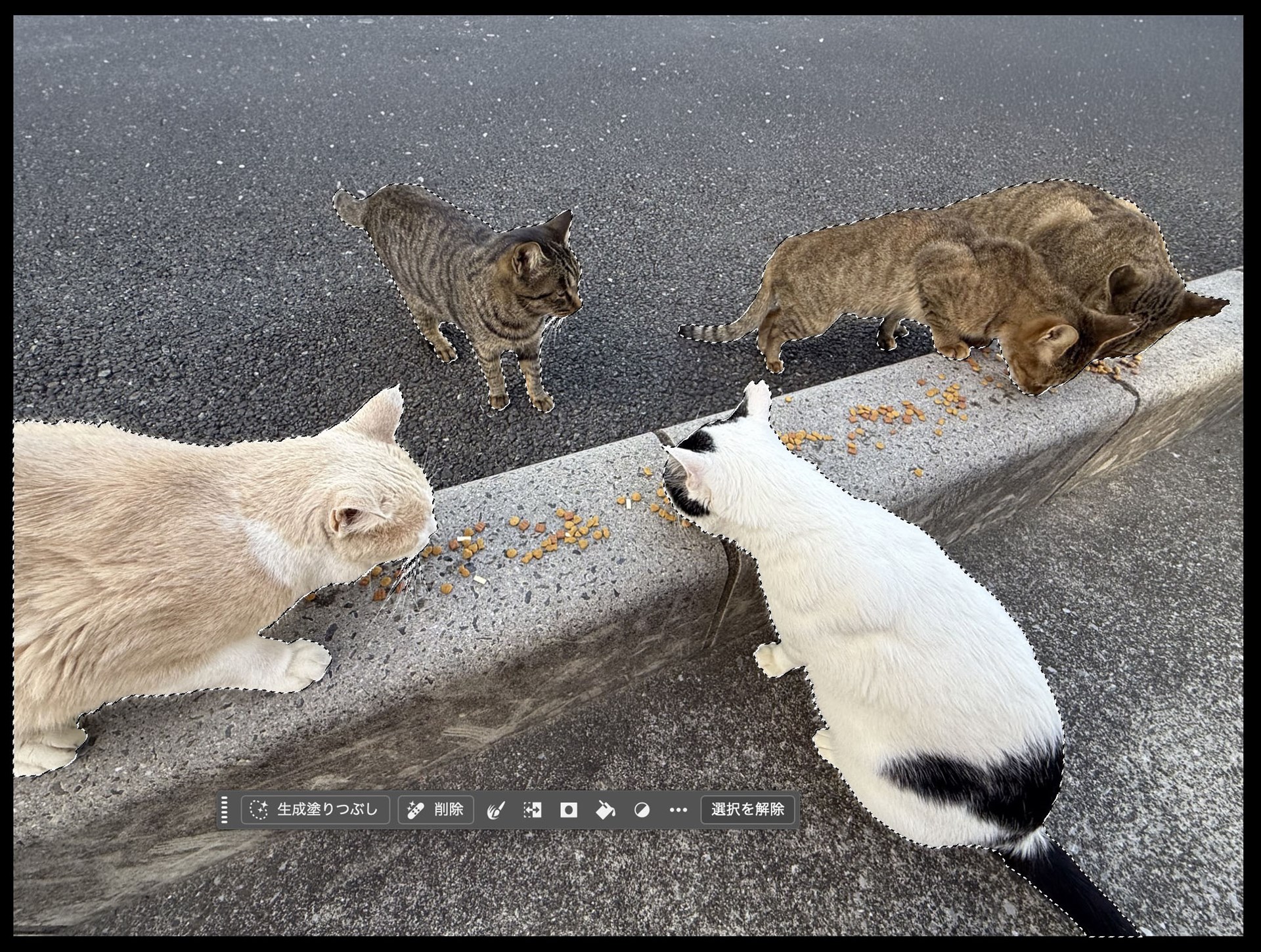 猫写真なら猫をしっかり検出・範囲選択してくれる。ヒゲまでしっかり範囲選択。