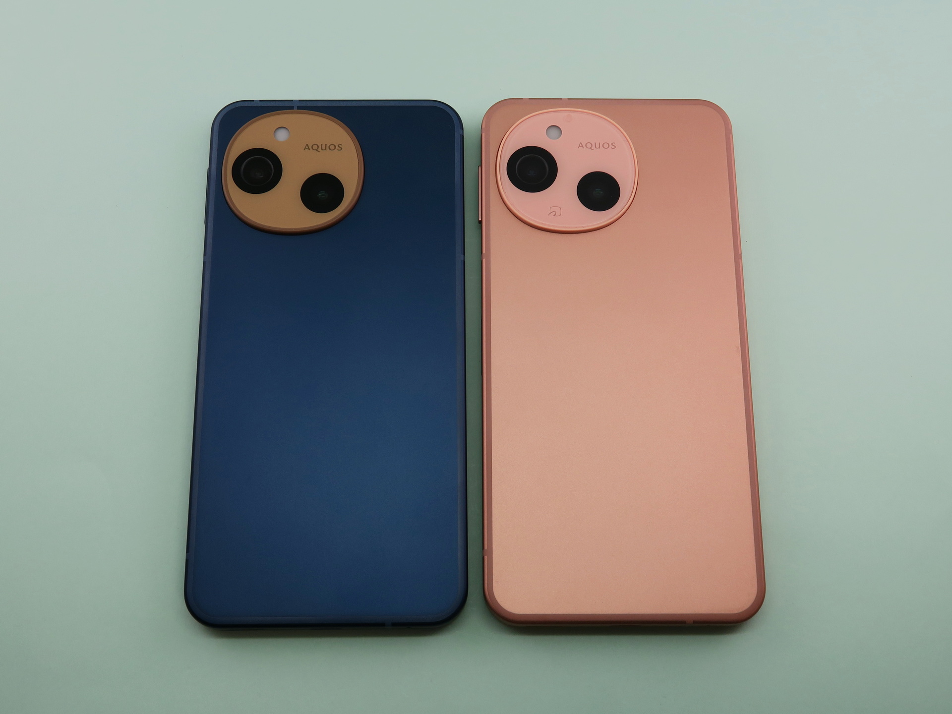 「AQUOS sense10」（左）と「AQUOS sense9」（右）の背面。自由曲線で描かれたカメラ部の縁取りが変更されたほか、カメラ部にあったおサイフケータイのマークがなくなっている