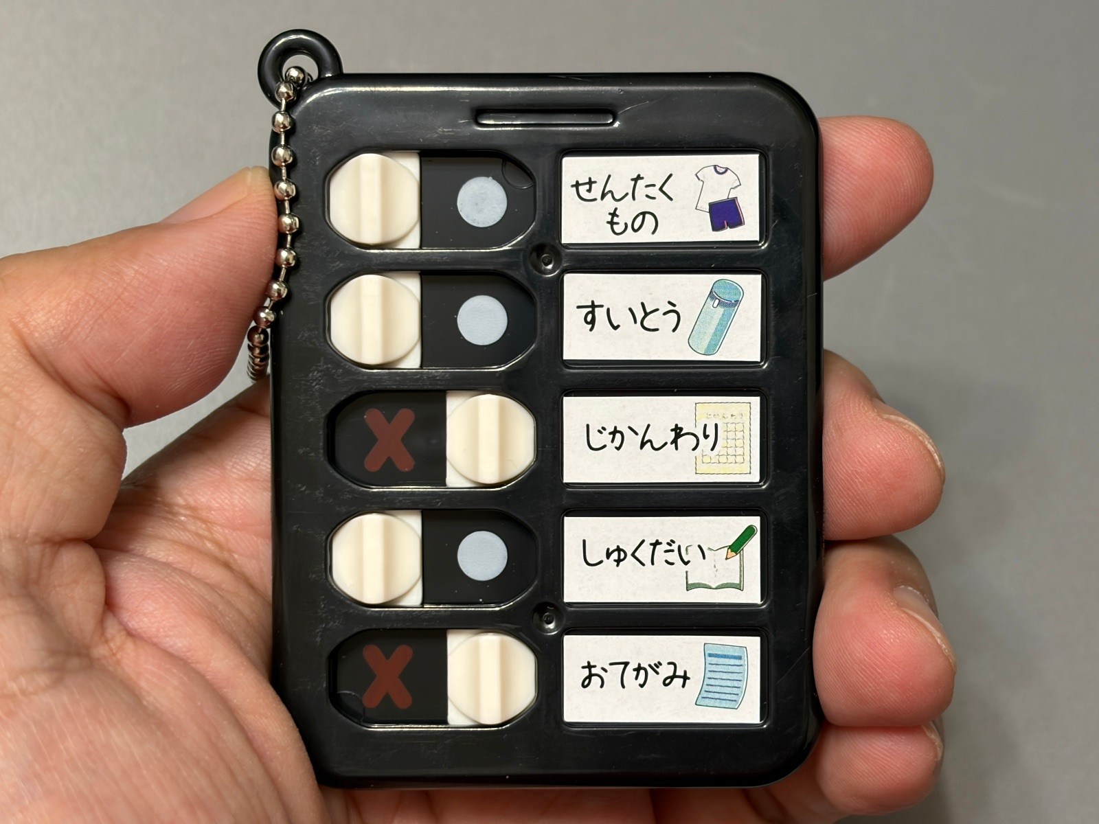 完了した項目はスイッチを「〇」側に動かす。残っている項目が一目瞭然だ