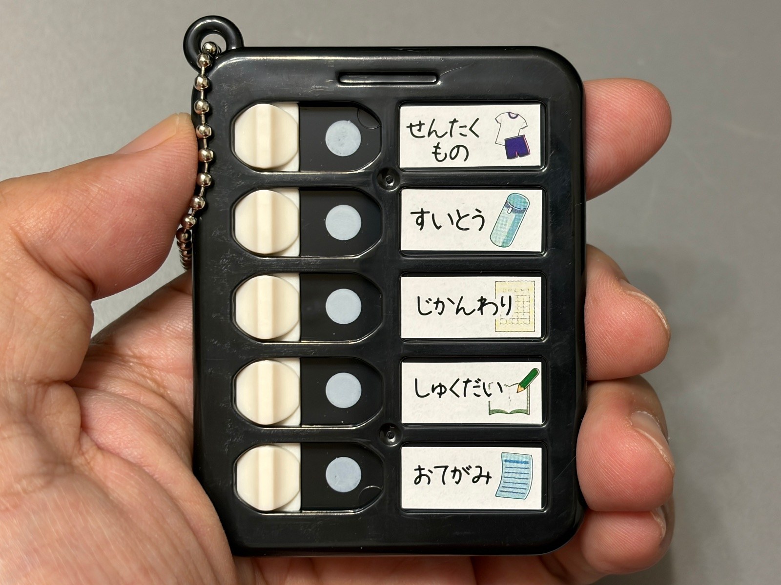 すべてが完了したら一日のタスクは終了。翌朝すべてのスイッチを「×」側に戻すというルーティンだ