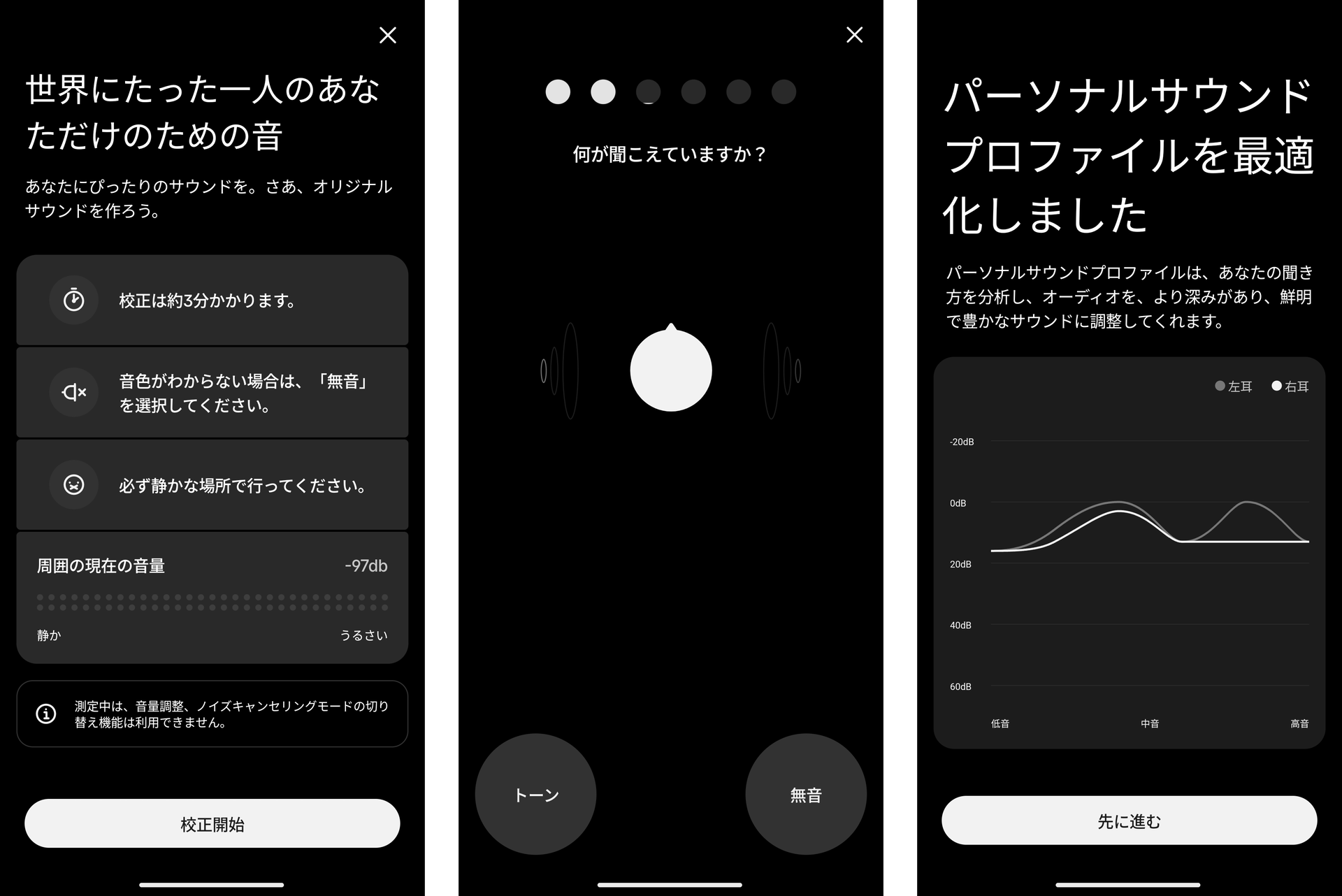 音の聴こえ方をテストして、自分に最適化したサウンドに調整してくれる機能を搭載。効果はあるように感じた