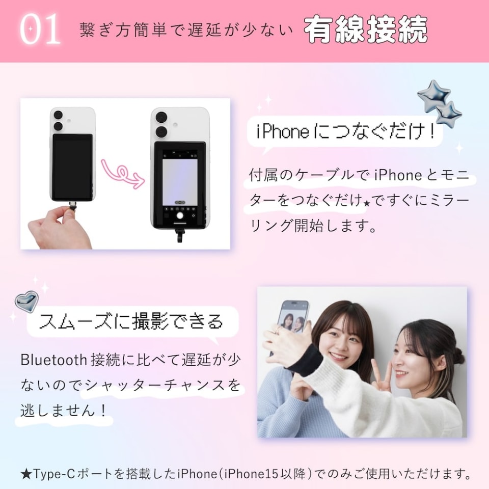 iPhone用の外付け「自撮りモニター」登場、サンコーから7480円