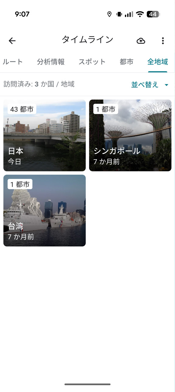 Google マップのタイムラインにある「都市」や「全地域」タブの内容を参考にするのがおすすめ
