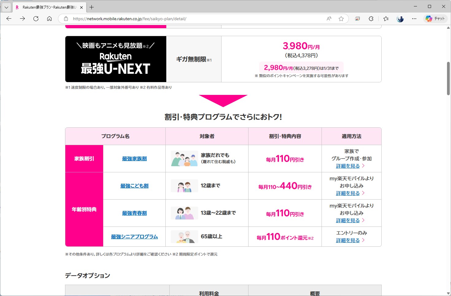 無制限の楽天モバイル回線とU-NEXTがセットになって、料金は4378円。各種割引も適用される