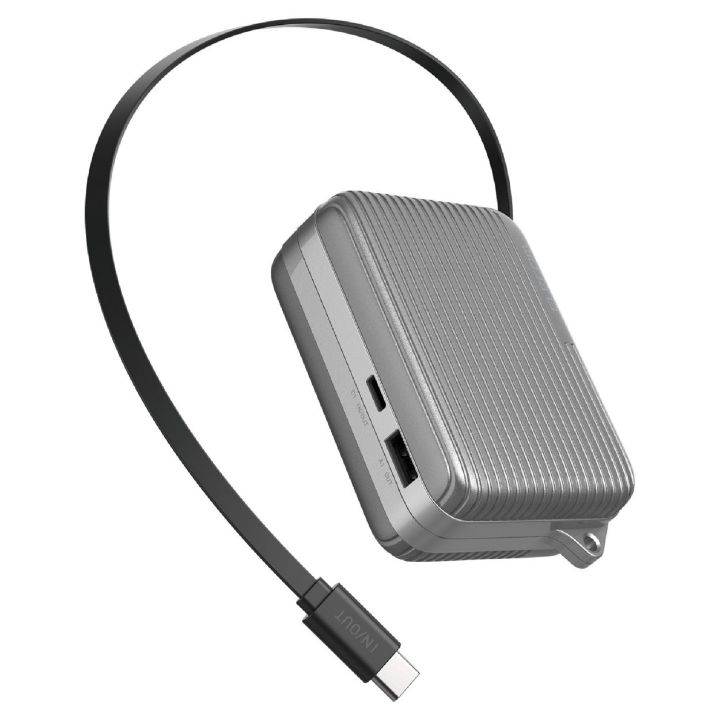 巻き取り式ケーブル一体型モバイルバッテリー(10,000mAh/30W) シルバー