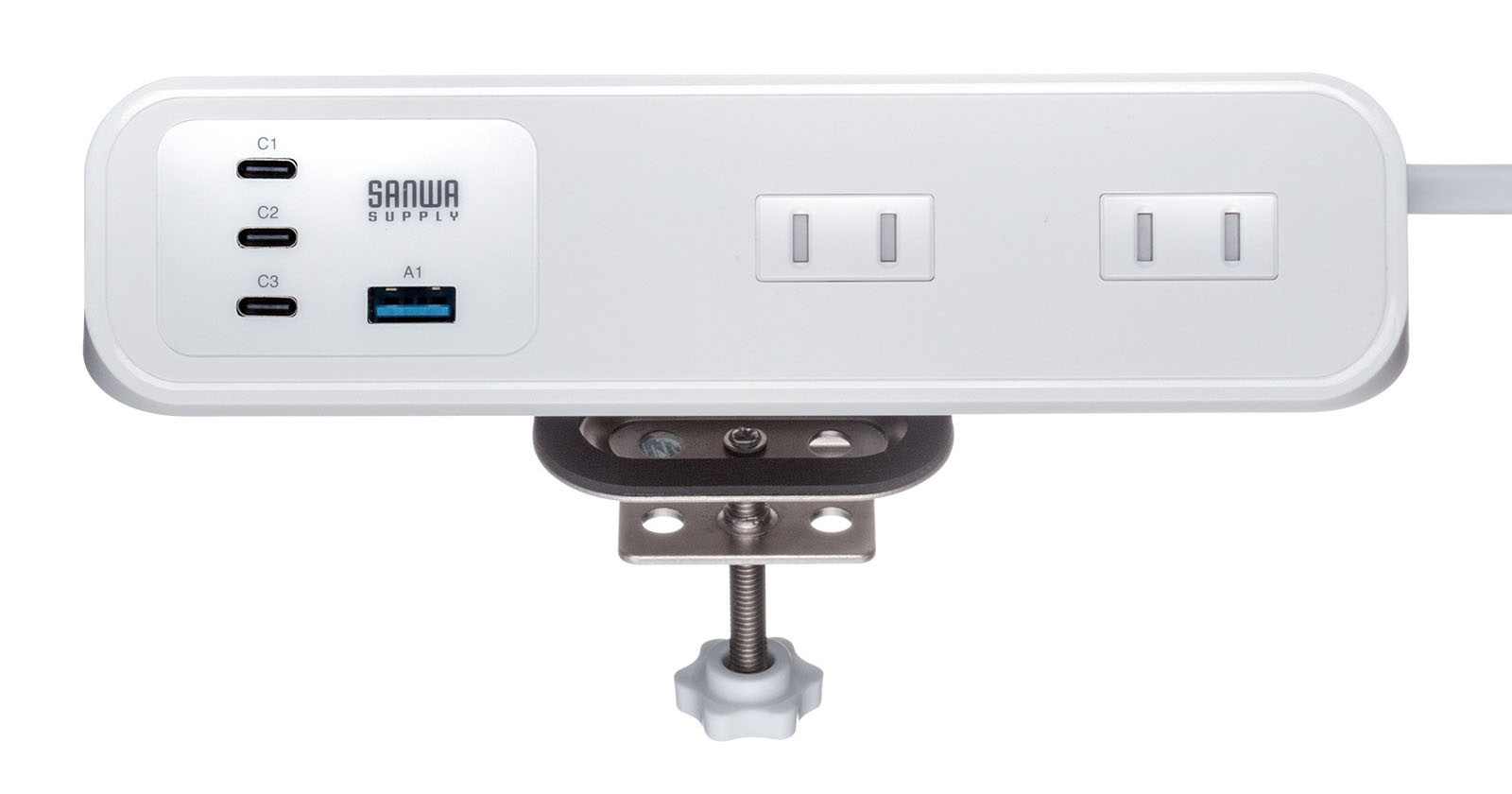 デスク下面に当たる部分のクランプ金具にもすべり止めが貼られている。