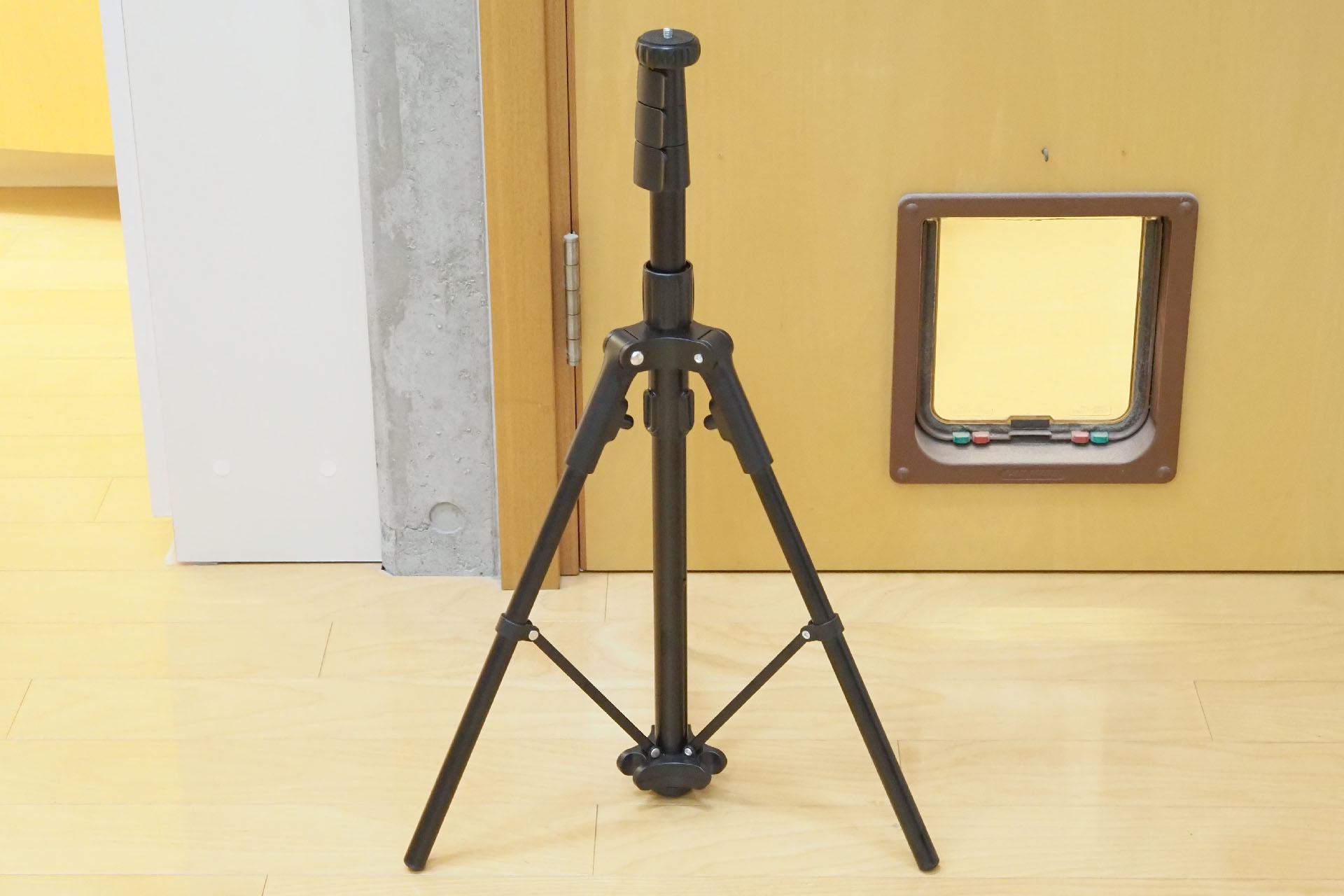 脚と脚の間隔を最小（約36cm）にして自立させた場合、安定感はすこし減るものの、そこそこ安定して自立する。