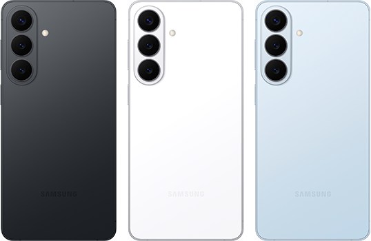 Galaxy S26+。左からコバルトバイオレット、ブラック、ホワイト、スカイブルー