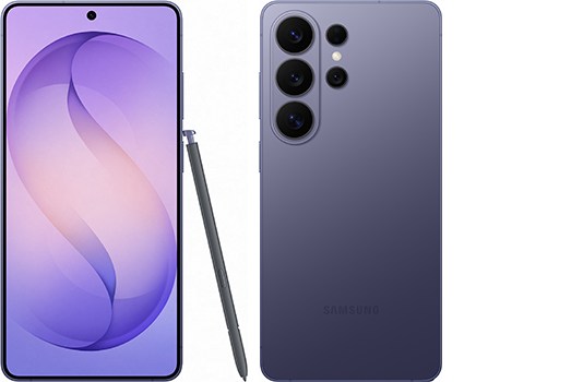 Galaxy S26 Ultra。左からコバルトバイオレット、ブラック、ホワイト、スカイブルー