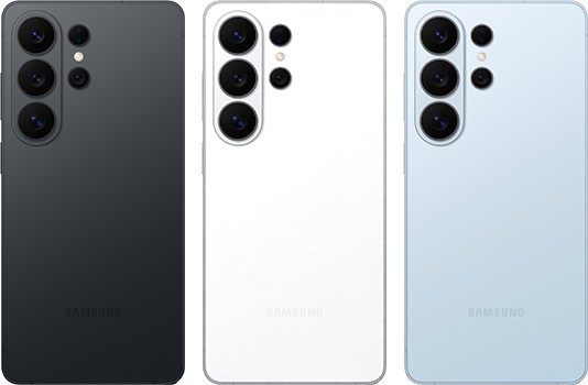 Galaxy S26 Ultra。左からコバルトバイオレット、ブラック、ホワイト、スカイブルー