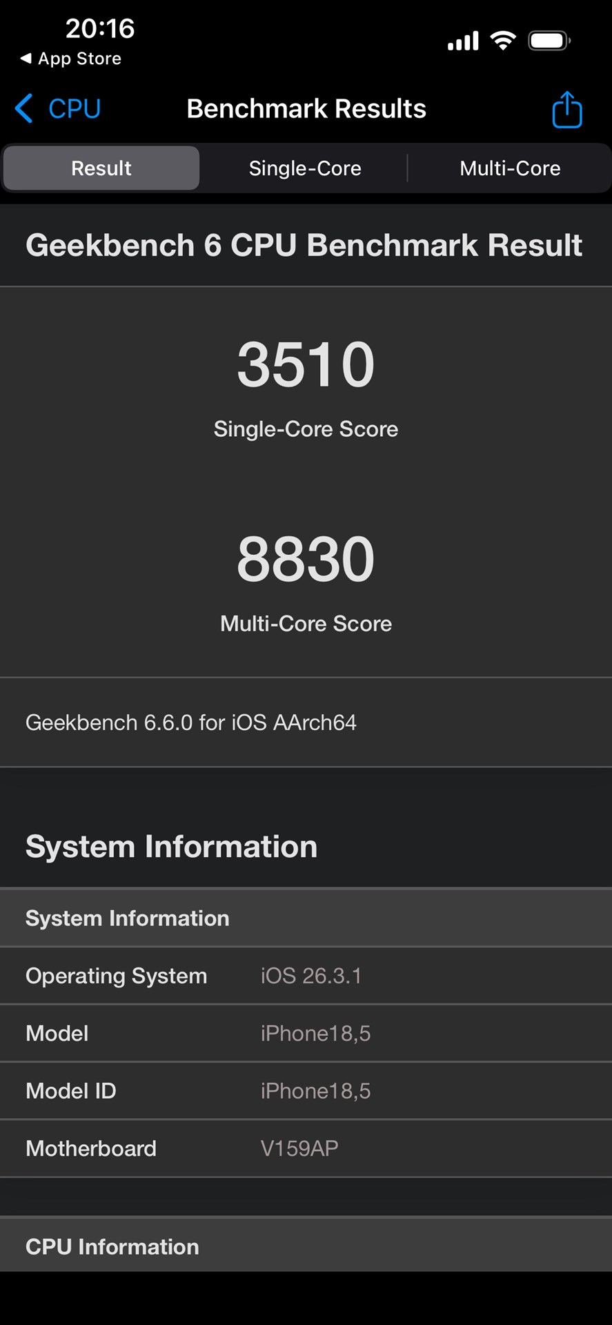 Geekbench 6でのスコアも、他のiPhone 17シリーズとそん色ない