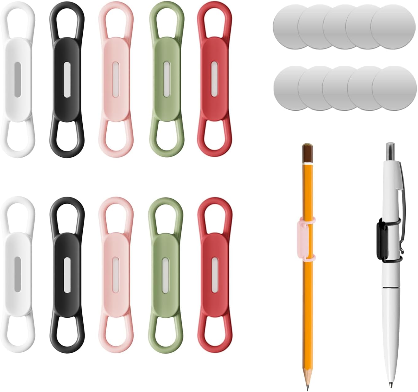 UMUSTブランドの「磁気ペンホルダー」（Amazonで1,299円））。シリコンの装着具にマグネットが内蔵されており、それをペンに装着するとペンの「空中収納」ができるというもの。