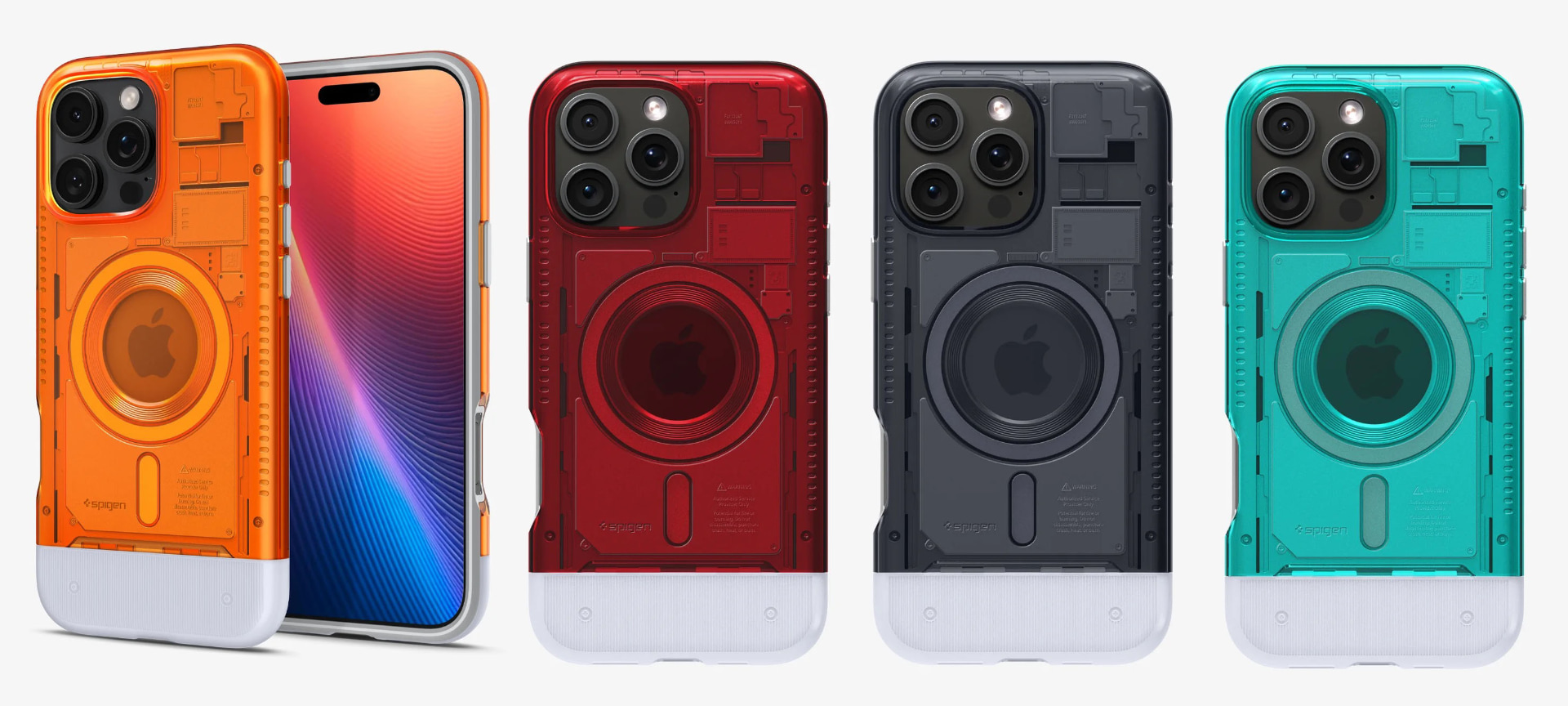 Spigen「Classic C1（MagFit）」は、かつてのApple「iMac（G3）」をモチーフにしたiPhoneケース。MagSafe対応で、カラーはタンジェリン、ルビー、グラファイト、ボンダイ・ブルーの4色展開。