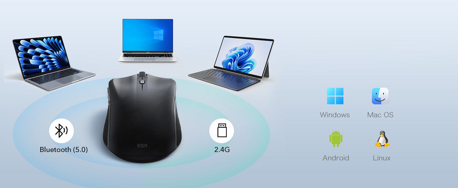 Bluetooth接続と2.4GHz無線接続に対応。対応OSは、Windows、macOS、Android、Linuxとなっている。なお、iOSでも「アクセシビリティ」の「AssistiveTouch（アシスティブタッチ）」を有効にすれば、Bluetooth接続/2.4GHz無線接続ともに使用可能だった