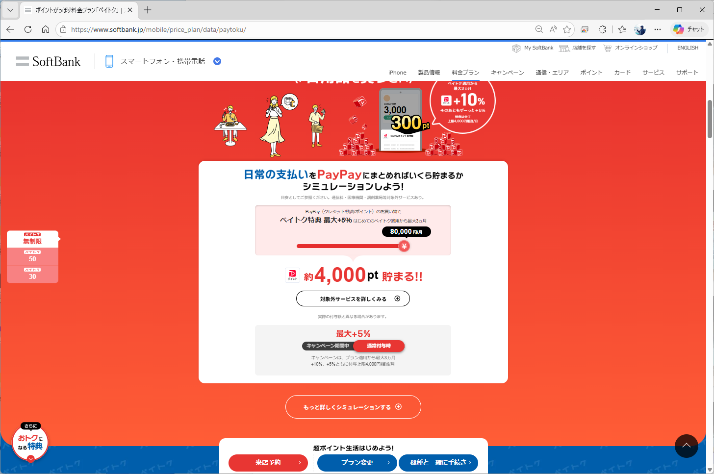 現行のペイトクだと、4000ポイントの還元を受けるのにPayPayで8万円ぶんの決済が必要になる。クレジットカードはカウントされないため、日々の決済をPayPayに寄せる必要がある