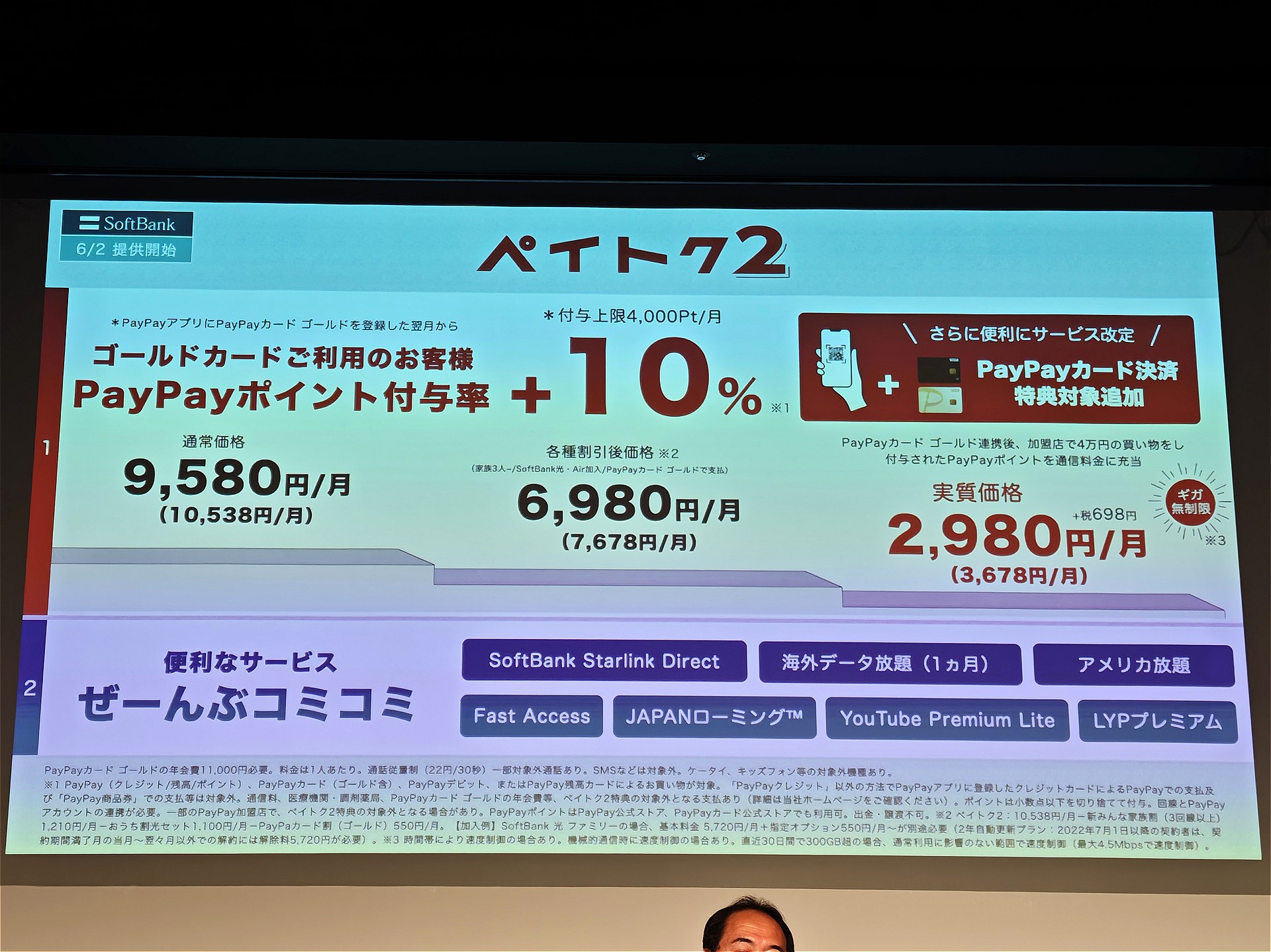 各種割引適用前の基本料は1万538円で、現行のペイトクよりも913円高い。一方で、ペイトク自体も7月1日に550円値上げされるため、基本料の差額は363円まで縮まる