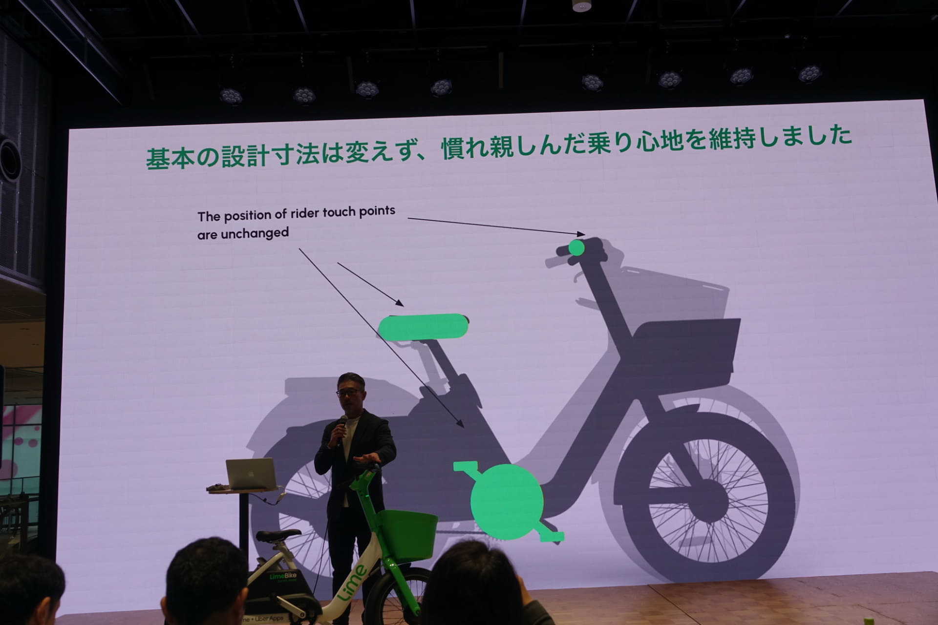 プロトタイプモデル（左）、先代モデルとサドル、ペダル、ハンドルの高さはそのままに機能改善された（右）