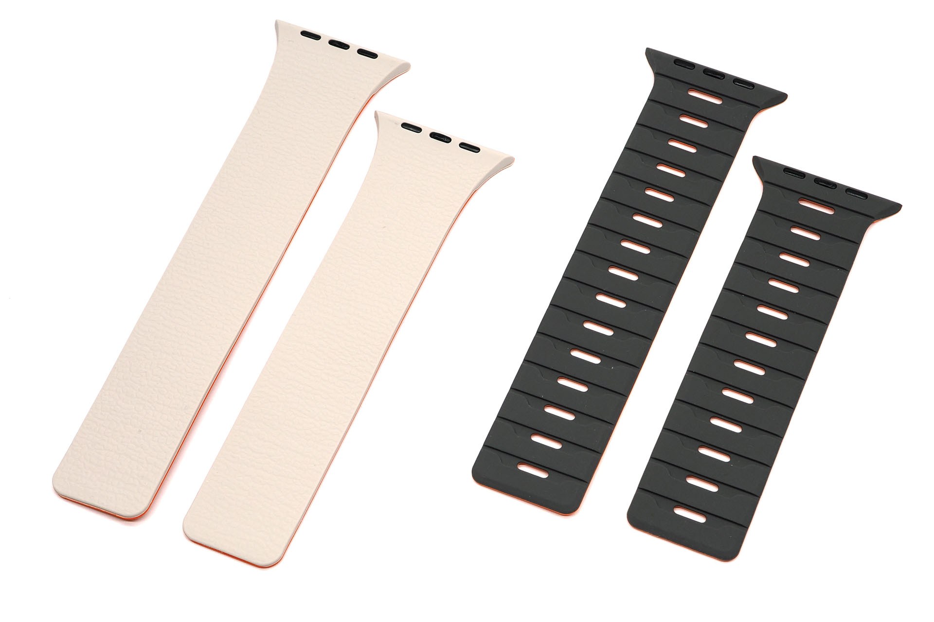 左がGAGULAブランド「アップルウォッチ バンド マグネット シリコン Apple Watch バンド 強磁力 交換ベルト 49mm 46mm 45mm 44mm 42mm 41mm 40mm 38mm 簡単装着 ライチ風 軽量 11 10 9 8 7 6 5 4 3 2 1/Ultra/Ultra 2/Ultra 3/SE/SE2/SE3に対応」で1199円。右がEIHAIHISブランド「アップルウォッチ バンド マグネットループ 49mm 46mm 45mm 44mm 42mm 41mm 40mm 38mmに対応,スポーツシリコン 交換ベルト通気 防水 柔らかい for Apple Watch バンド Ultra 3 2 1/SE3/SE2/SE Series 11/10/9/8/7/6/5/4/3/2/1,メンズ レディース」で1599円。