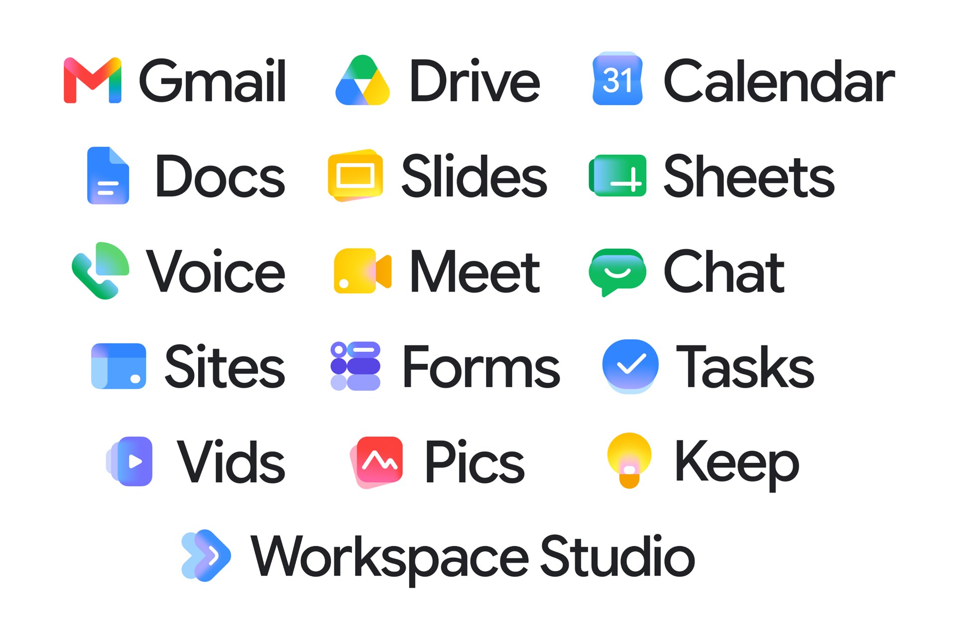 出典：Google<br>Google Workspaceの新ロゴ一覧