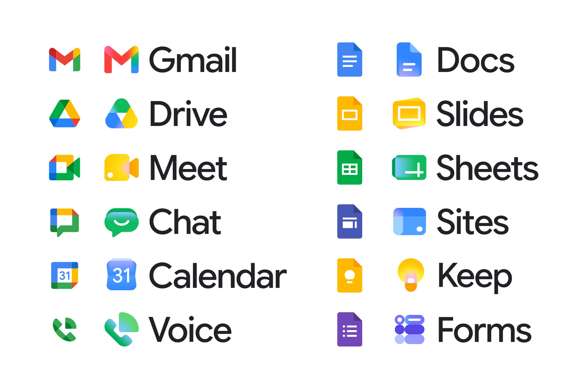 出典：Google<br>新旧デザイン比較。Google Workspaceで提供されているサービスから編集部でピックアップした