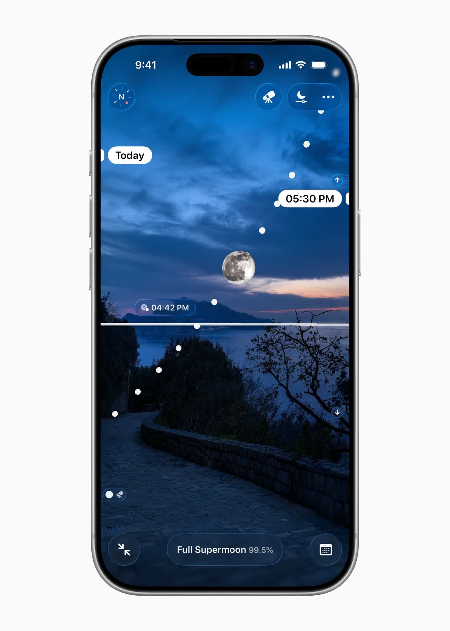 「Moonlitt：月の位置と月の満ち欠け」
