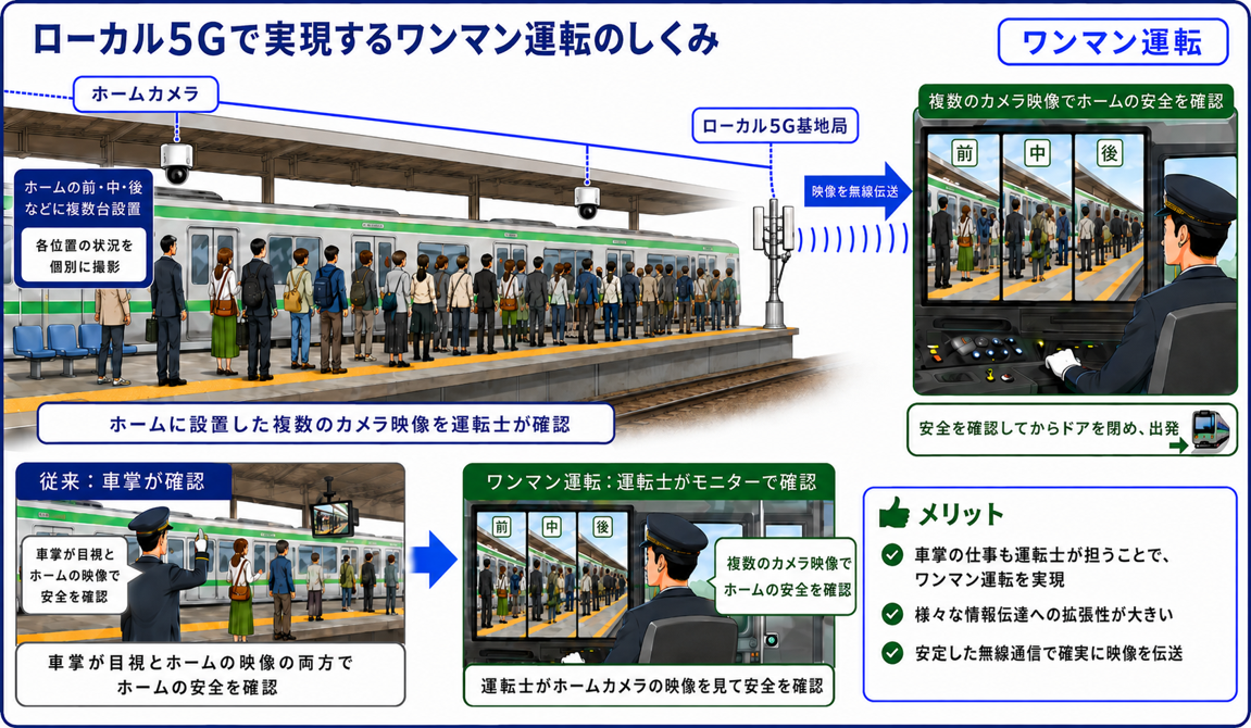 図4 ワンマン運転のためのローカル5G検証（ChatGPTで作成）