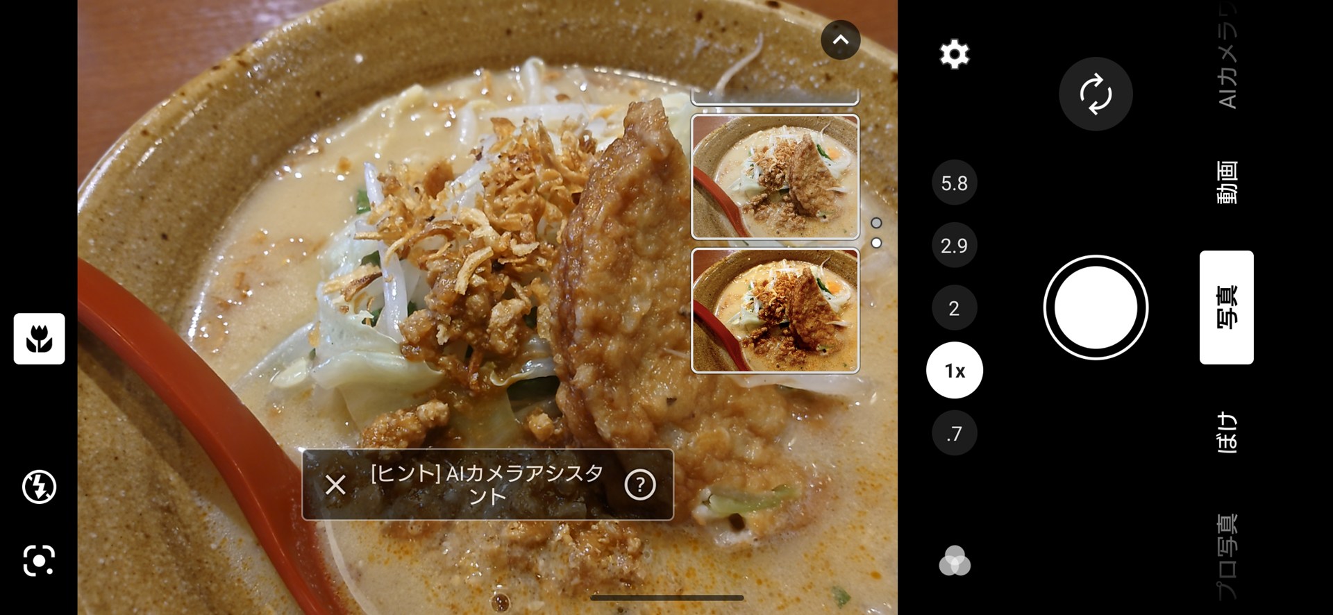 SNSで話題になった「AIカメラアシスタント」はこのように画面上に表示される