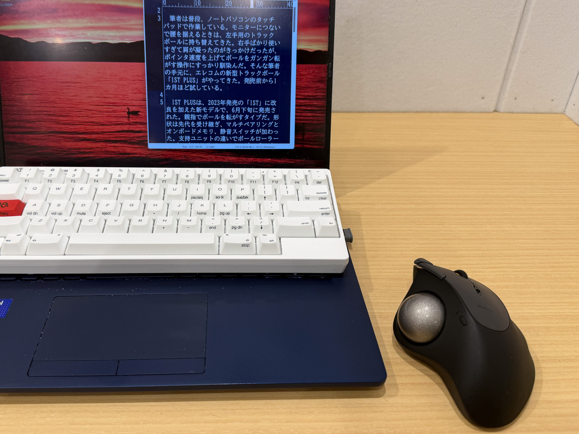 ノートパソコンの脇に置いて使う。本体を動かさないので狭い場所でも収まる