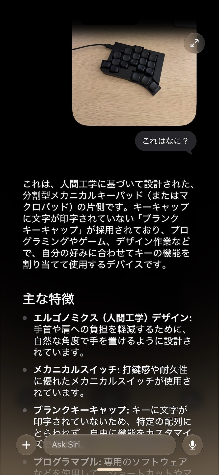正確にはTOTEMという分割キーボードだが、分割キーボードであることは理解できているみたい