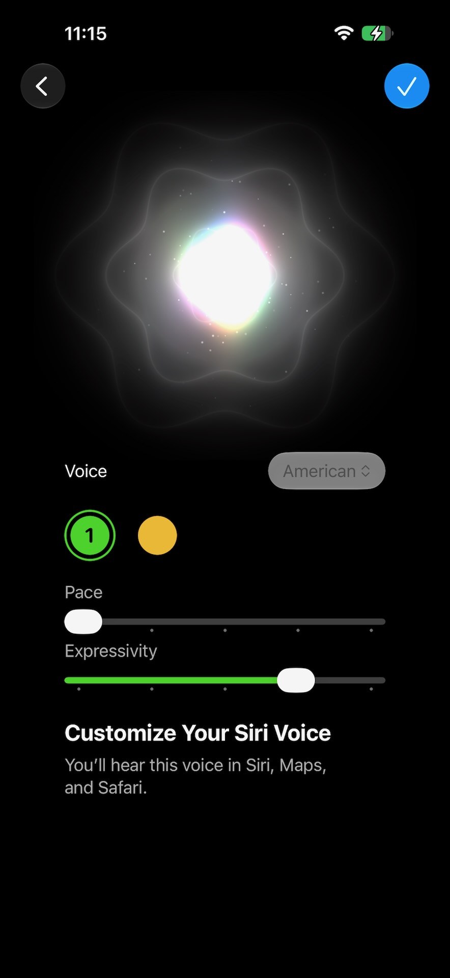 Siriの音声設定がより細かくなっている。英語ヒヤリング能力が貧弱な筆者には人間が喋ってるようにしか聞こえない