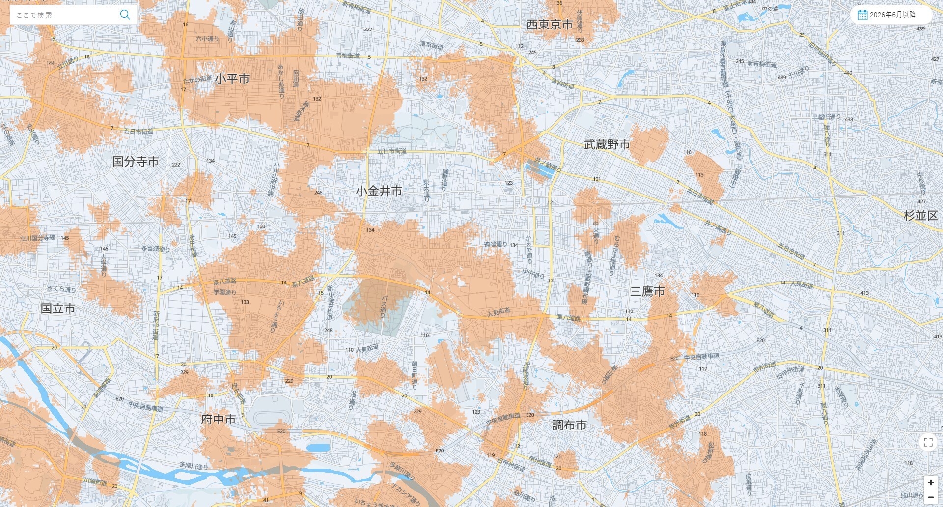 KDDIの楽天モバイル向けローミングサービス提供エリアマップより