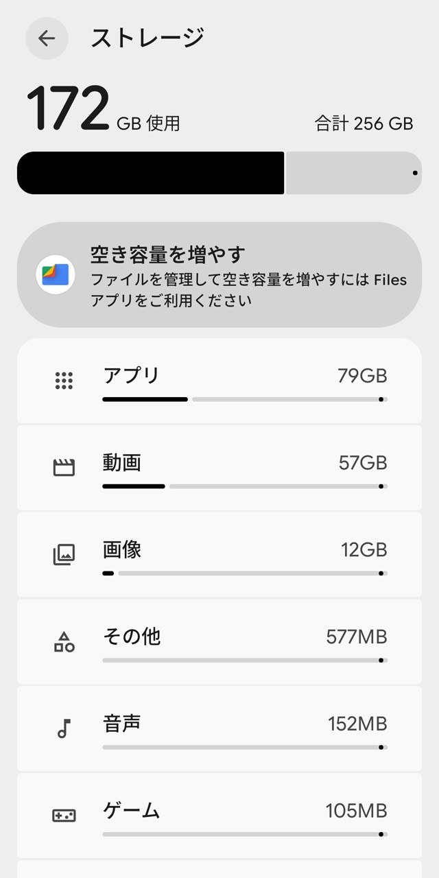 ストレージ残量は80GBと、あと1年以上待てるくらいは余裕がある
