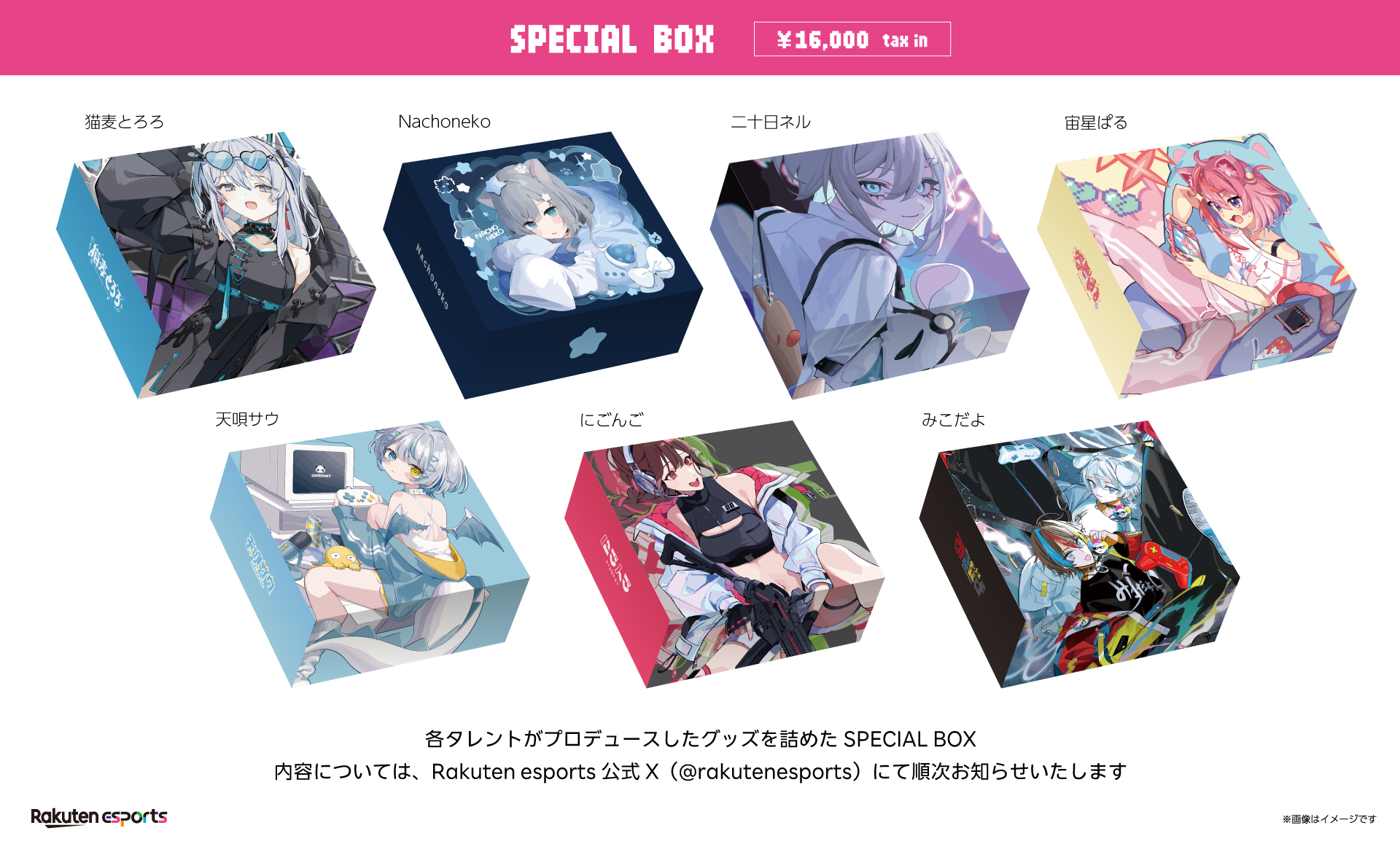 SPECIAL BOX　1万6000円<br>販売タレント： 猫麦とろろ、Nachoneko、二十日ネル、宙星ぱる、天唄サウ、みこだよ、にごんご