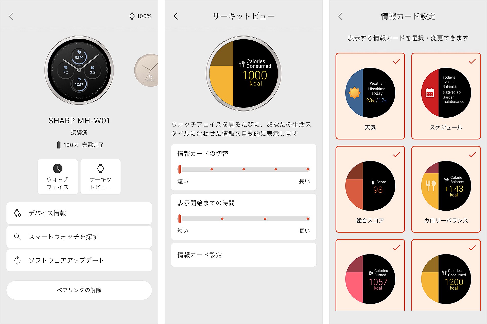 「サーキットビュー」に表示する情報や切り替え時間は変更可能。また、Watchの設定画面でオフにすることもできる